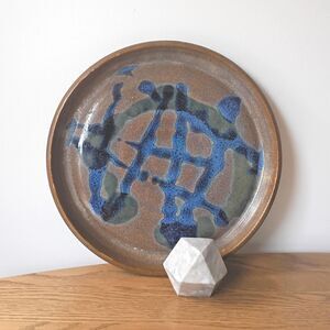 Blue Studio Pottery Dinner Plate 9.5" Signed Hand Thrown Dish Round Platter